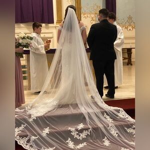 Elegant White Veil with Lace Details